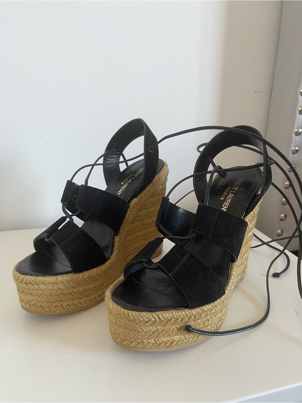 AUTHENTIC YSL SUEDE LACE UP WEDGES - Picture 7 of 15